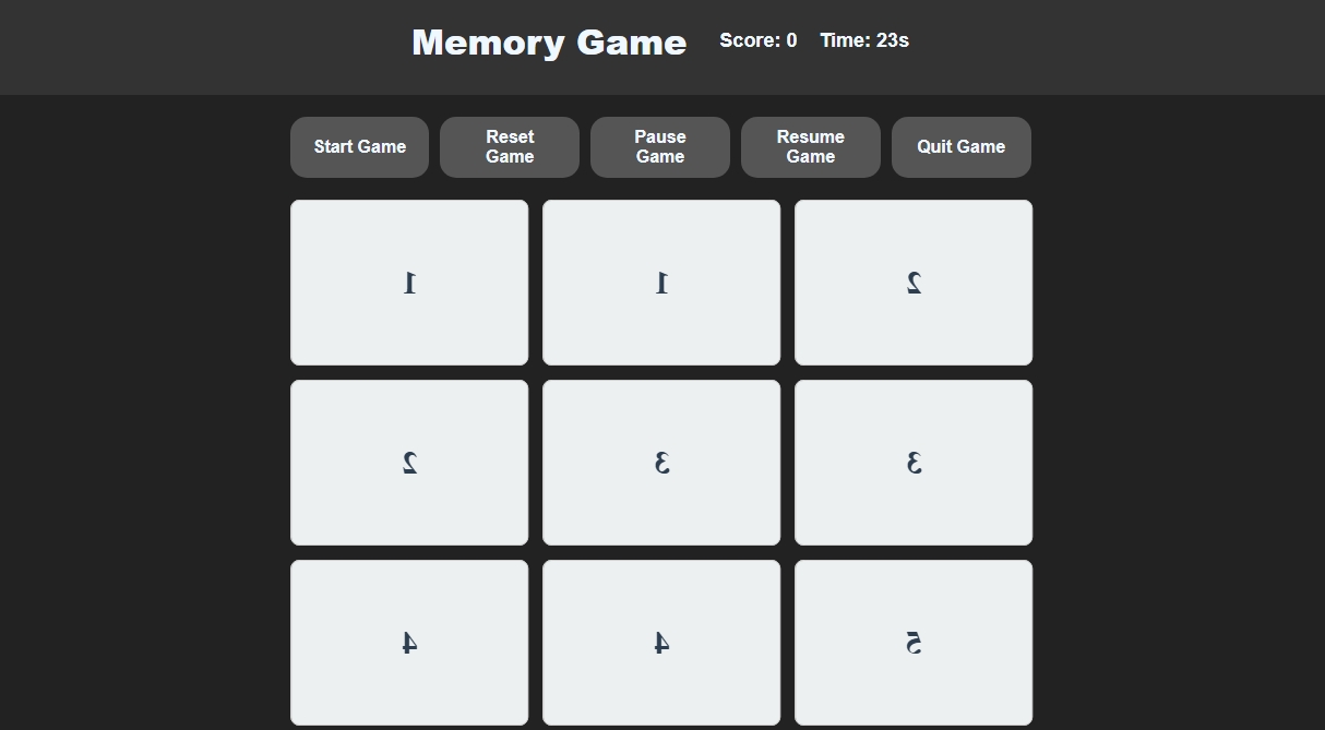Memory cards game